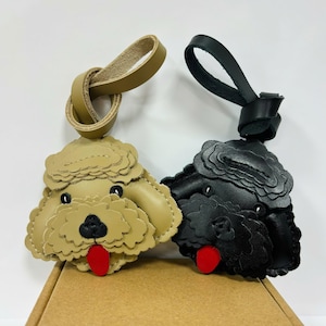 Handmade Leather Poodle Bag Charm: Personalized Dog Keychain