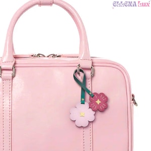Handmade Leather Flower Bag Charm: Purse Keychain