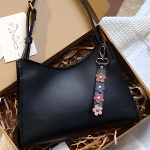 Flower Key Lanyard Leather, Bag Charm Leather, Real Leather 100% Handmade, Leather Charm, Bag Keychain, Leather Purse Charm
