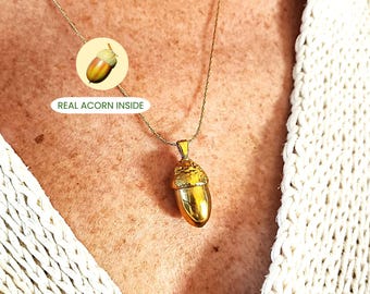 Acorn Necklace – 24K Gold Plated - Contains a Real Acorn