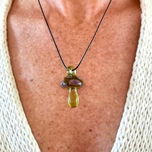 Glass Mushroom Pendant – Handmade Borosilicate Lampwork – Fantasy Jewelry Gift – Unique Artisan Necklace image 1