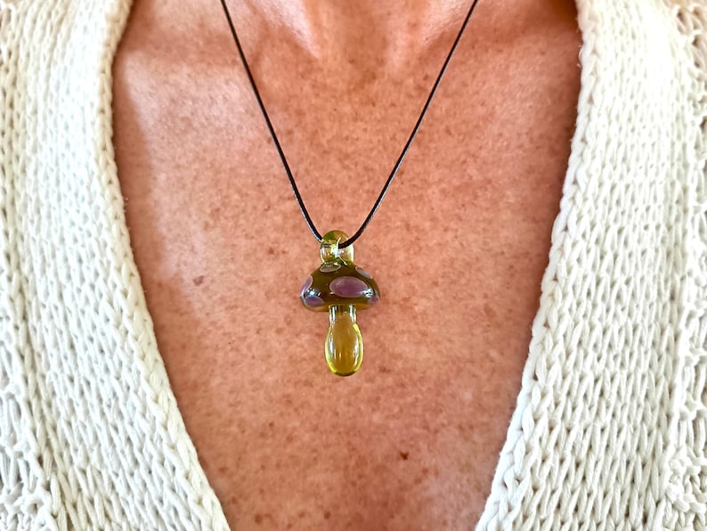 Glass Mushroom Pendant – Handmade Borosilicate Lampwork – Fantasy Jewelry Gift – Unique Artisan Necklace image 1