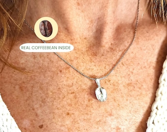 Coffee Bean necklace – .999 Fine Silver Plated – Contains a real Bean