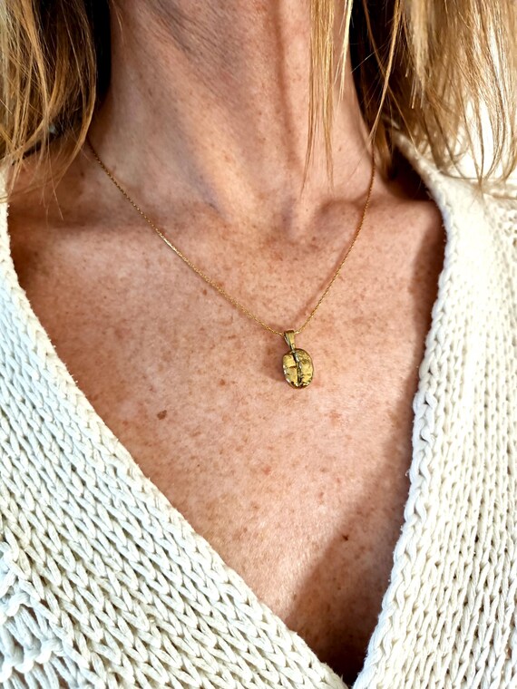 Real Coffee Bean necklace – 24K Gold Plated – Handmade Coffee Lover Gift