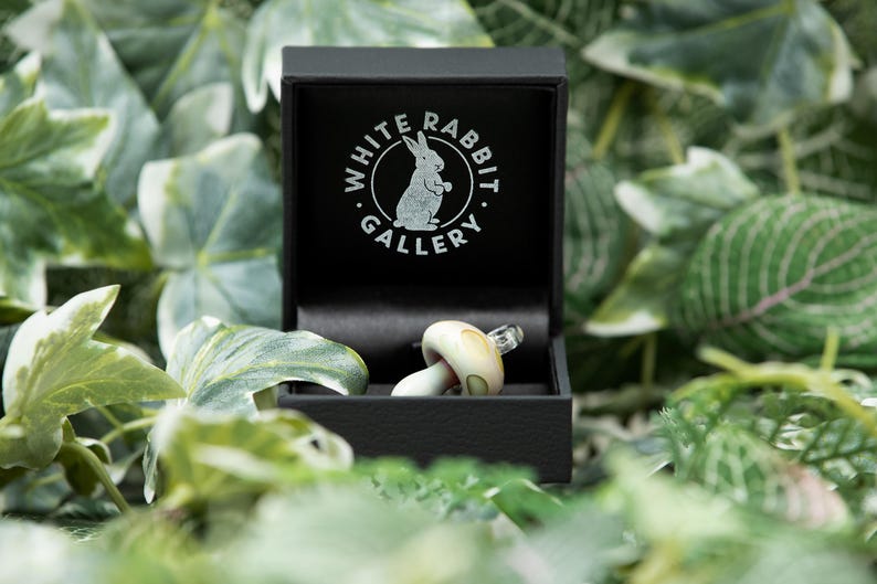 Glass mushroom mint green caramel in box in decor