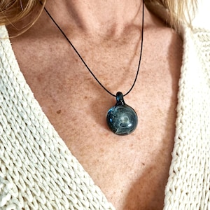 Galaxy glass necklace - Unique glass pendant with metallic particles and fine silver fumes - Space Inspired, handmade Jewelry