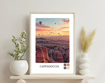 Cappadocia Turkey poster Matte Vertical Poster | Hot Air Balloons, Scenic Landscape