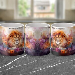 Personalized Floral Lion 11oz Mug, Colorful Lion Art, Floral Gift, Wild Animal Coffee Mug, Animal Lover Gift, Artistic Lion Cup, Unique Mug