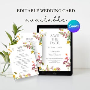 Convite de casamento personalizado para impressão | Modelo de convite de casamento digital com arte | Cartão de casamento editável | Download instantâneo | Floral