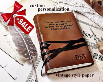 personalized journal, leather journal, black Friday sale, large leather diary, personalized cover traveling journal with monogram text quote