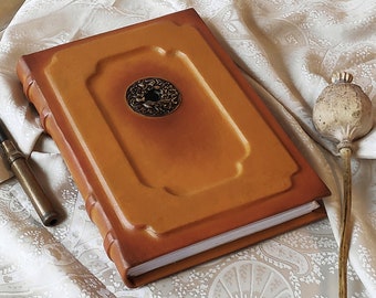Medieval leather journal - handmade large yellow ocher blank book  - medieval style - vintage style paper