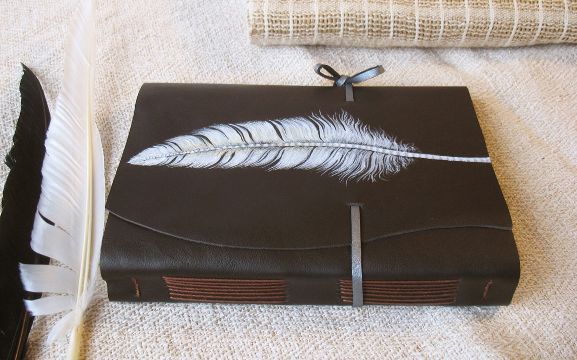 Quill leather journal feather plume handmade leather Etsy