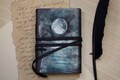 Blue moon leather journal - Gift for writer - romantic journal in dark blue leather and silver, unlined, romantic gift - Magic night product logo