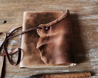 leather journal, rustic notebook,  grunge leather blank book, brown leather journal, a travel notebook for writing, pocket journal