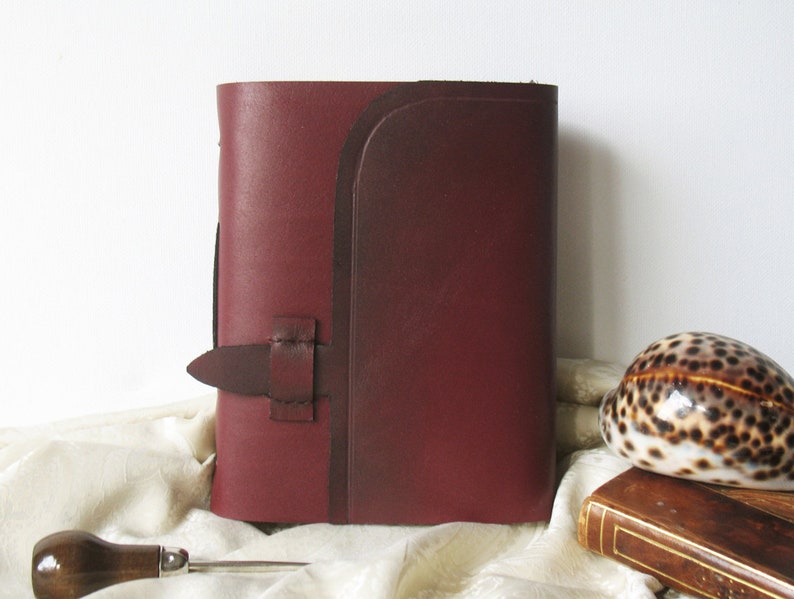 red leather journal, leather notebook, gift for a writer, vintage style paper, red diary, pocket journal image 2