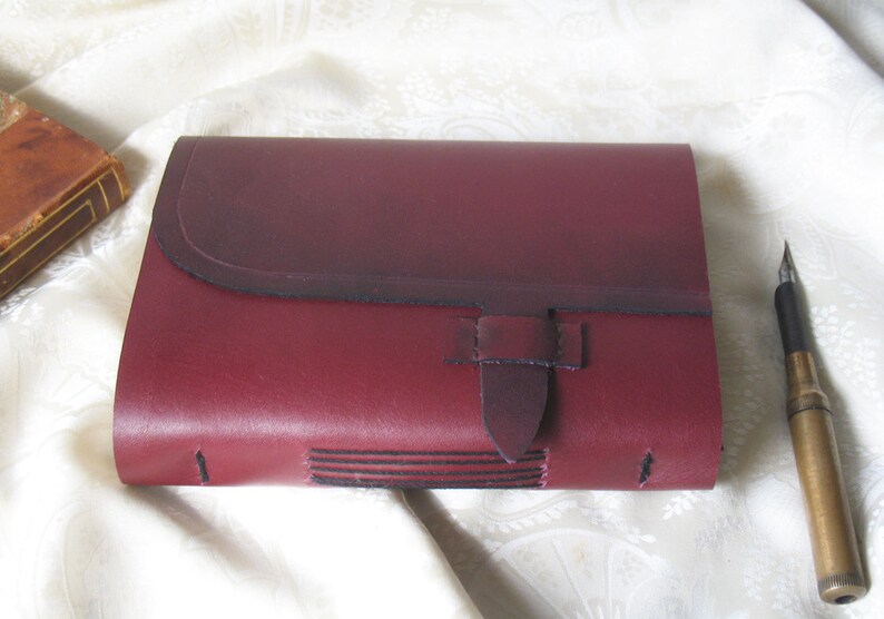 red leather journal, leather notebook, gift for a writer, vintage style paper, red diary, pocket journal image 4