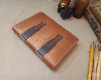 Medieval leather journal, small brown notebook with genuine leather and old style vintage pages, gift for man