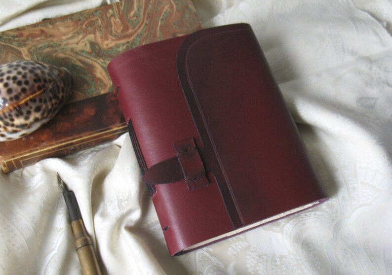 red leather journal, leather notebook, gift for a writer, vintage style paper, red diary, pocket journal image 1