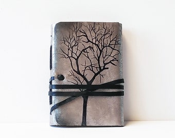 silver leather journal, silver cover journal, painted cover journal, notebook, diary, pocket journal