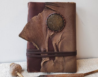 large leather journal, rustic notebook,  grunge vintage style leather blank book, brown leather journal, a travel notebook for writing