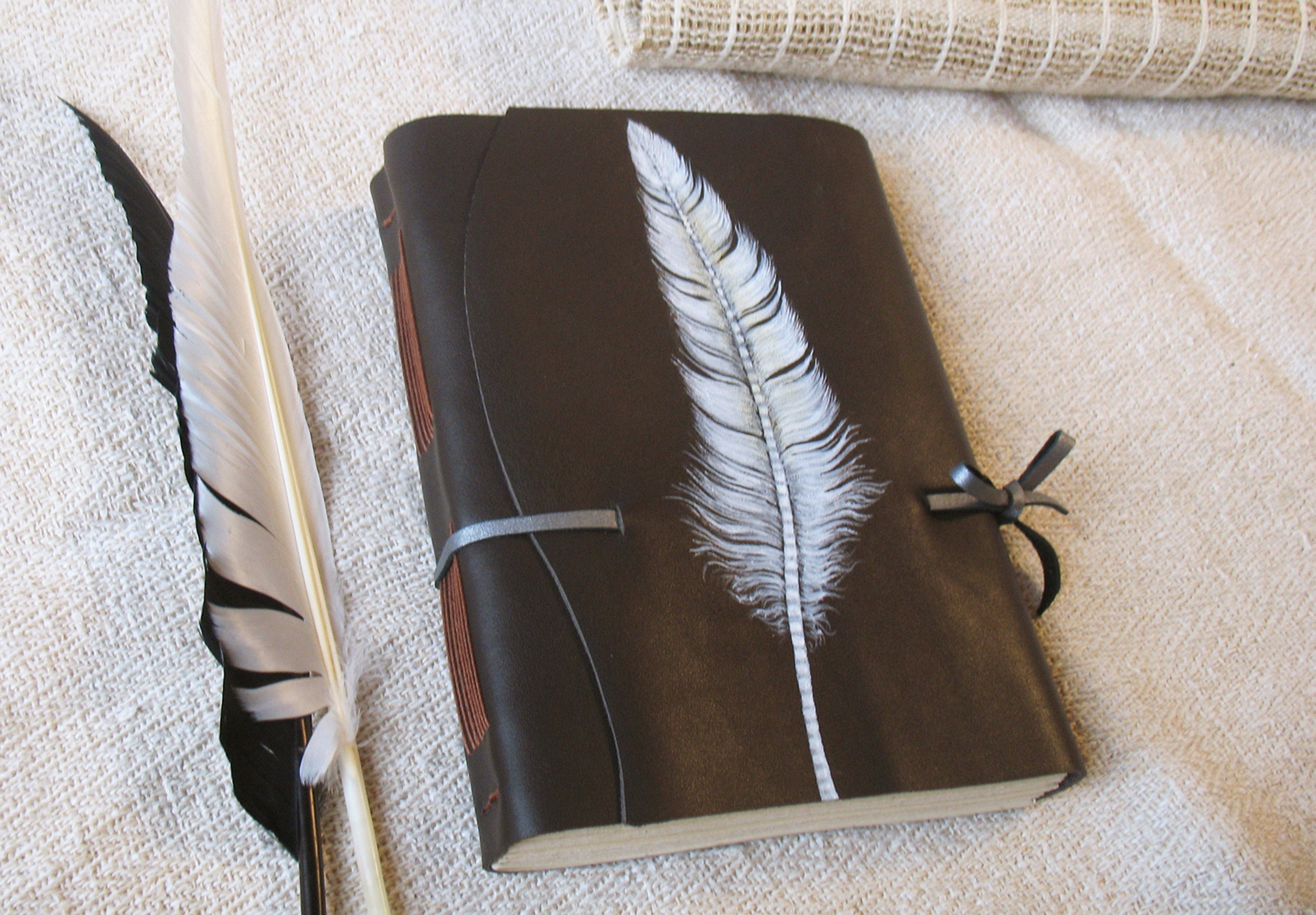 Quill leather journal feather plume handmade leather Etsy