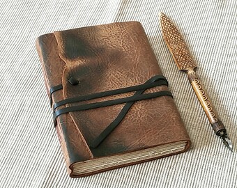 Grunge Brown Leather Journal, a travel friendly notebook for writing, sketching, drawing - perfect art gift for creative men, dad, husband