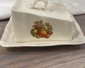 Vintage Royal Staffordshire Transferware Butter Dish with Fruit Design