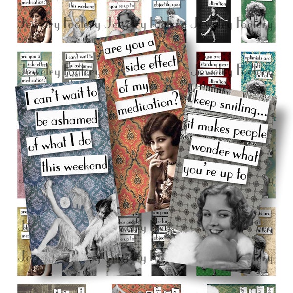 Vintage Chorus Girls Quotes 1x2 Domino Collage Sheets Scrabble Tile Digital Collage Sheet Inch Words Sayings Flappers Charleston 1920s
