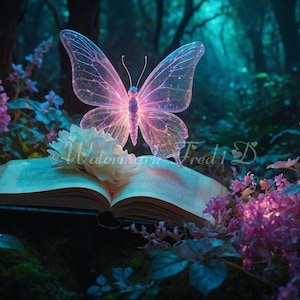 Magia del Bosque: Libro Encantado y Mariposa Luminosa、パラ インプリミール ポスター、フォンドス デ パンタラ アンド オトラス デコラシオン