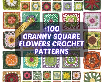 100 Grandma Square Häkelanleitungen mit Daisy Square, Häkeldecke, Sonnenblumen-Motive, Amigurumi Blume, Easy DIY Guide