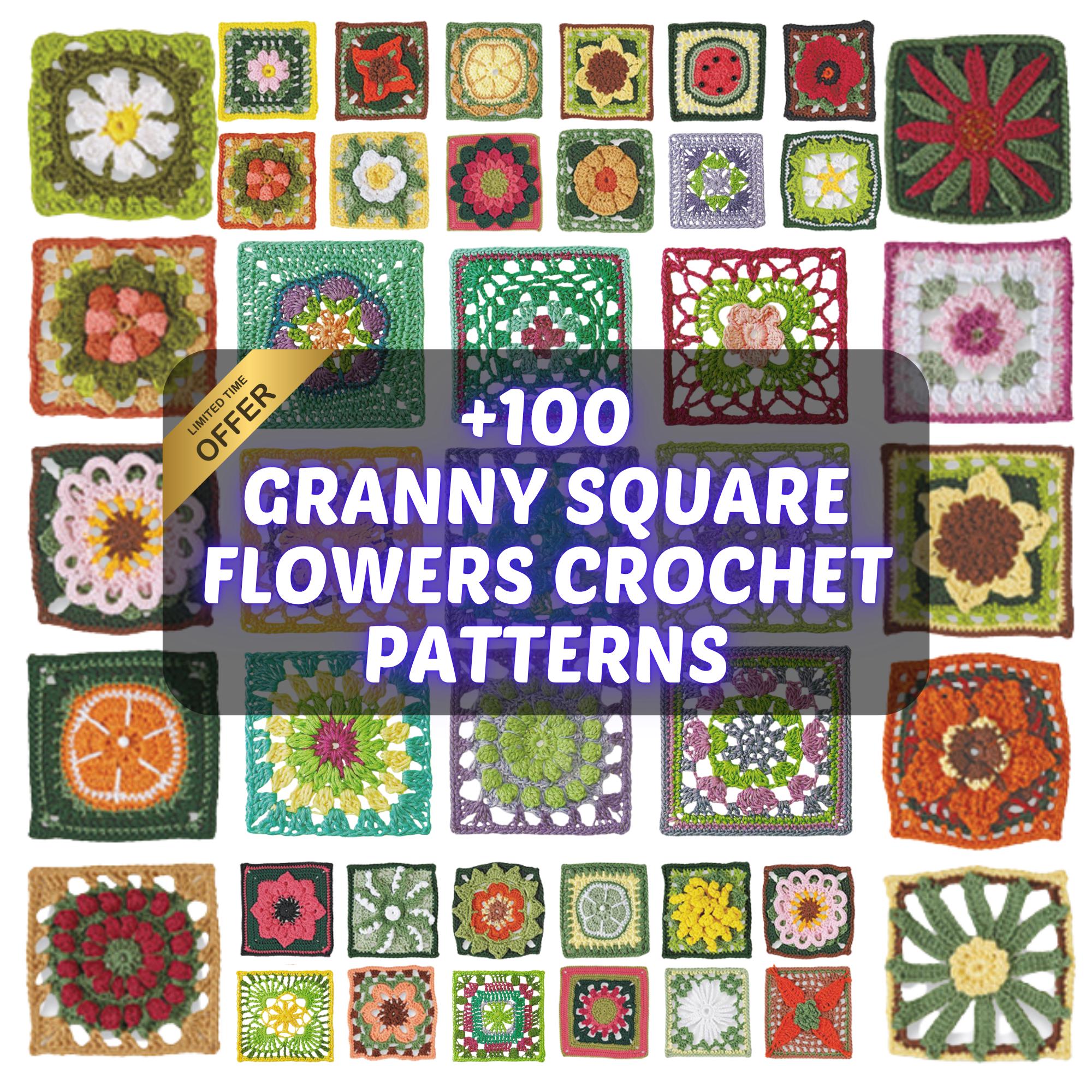 100 Granny Square Crochet Pattern Bundle with Daisy Square