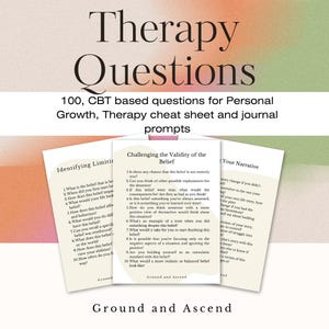 100 CBT Therapy Questions, Therapy Cheat Sheet, Self-Help, Journal Prompts, Counselor Questions, Therapy Guide, Therapy Wall Art, Coaching