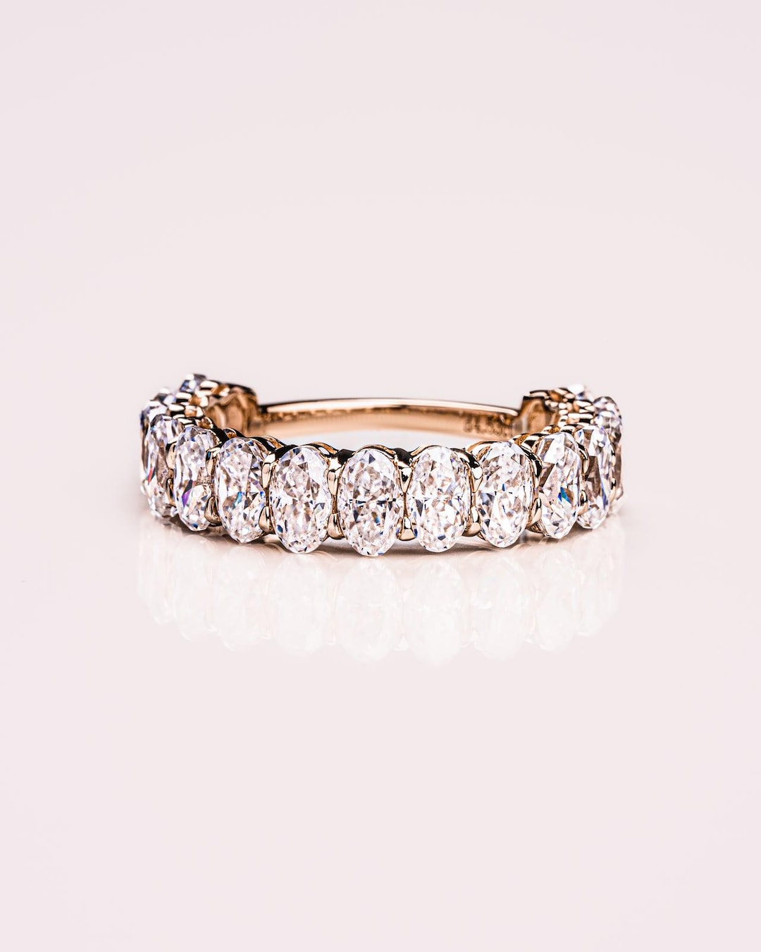 Oval Cut Moissanite Half Eternity Band Gold Plated Sterling Silver Ring ...