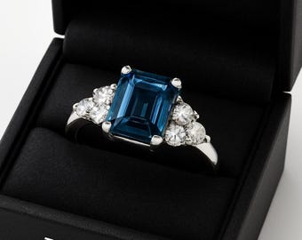 Emerald Cut London Blue Topaas Ring – Sterlingzilver Moissaniet jubileumsieraden