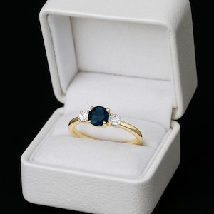 5mm Round London Blue Topaz Engagement Ring with Side Moissanite Accents December Birthstone Elegant Promise Ring For Her In Sterling silver