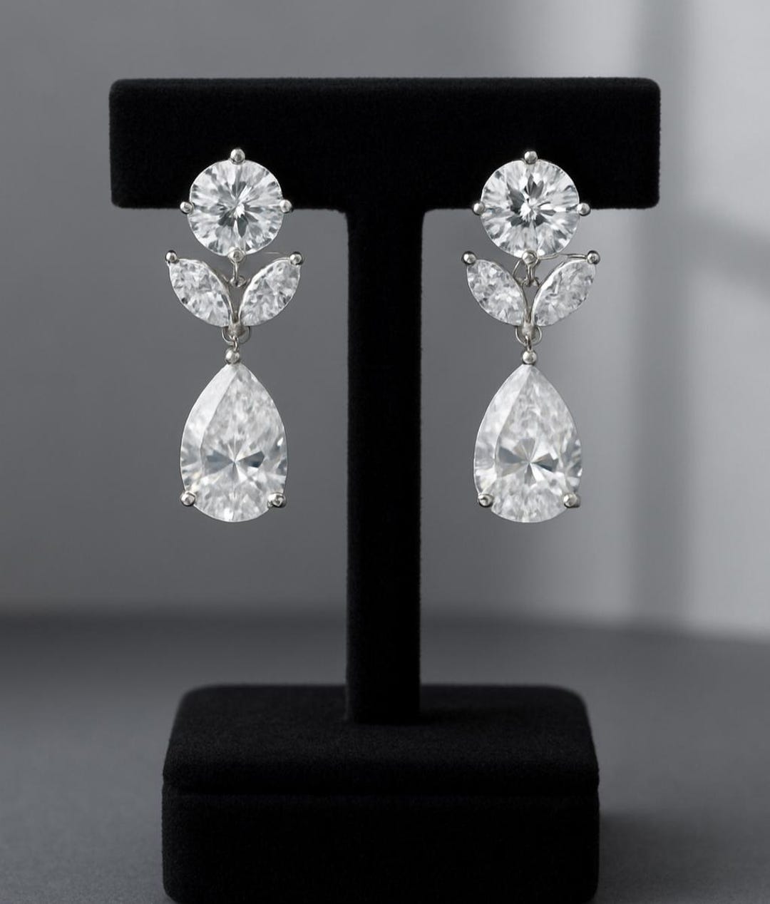 pear-cut-moissanite-drop-earrings-round-marquise-dangle-bridal