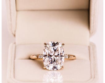 Cushion Cut Moissanite Sterling Silver Engagement Ring – Rose Gold Hidden Halo