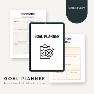 Goal Planner BUNDLE, 2024 Goals Tracker, SMART Goal Setting Kit, New Year, Monthly Habits Reflections, Productivity, Vision Board Printables