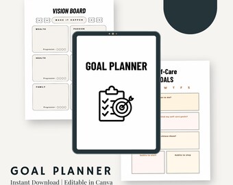 Goal Planner BUNDLE, 2024 Goals Tracker, SMART Goal Setting Kit, New Year, Monthly Habits Reflections, Productivity, Vision Board Printables