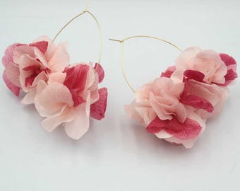 Pendientes de hortensias preservadas Rosa y fucsia