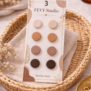 Polymer Clay Stud Earrings Set, Stainless Steel Posts, Minimalist Studs Pack, Neutral Pastel Color Earrings, Everyday Earring image 8