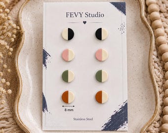Minimalist Color Block Stud Earrings Set | Polymer Clay, Stainless Steel Posts (8mm)