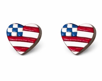 USA Flag Heart Earrings | Patriotic Stud Earrings | 4th of July Jewelry | American Flag Heart Studs | Gift for Her | Handmade Clay