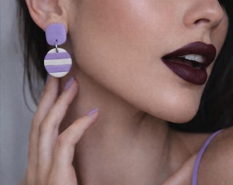 Lilac Statement Earrings, Pastel Clay Earrings, Cute Dangle Earrings, Aesthetic Jewelry, Lightweight Handmade Gift for Her