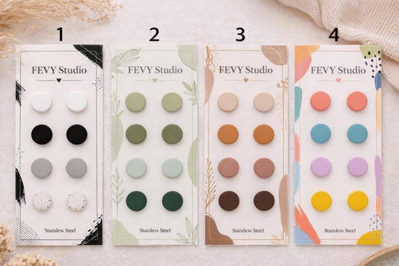 Polymer Clay Stud Earrings Set, Stainless Steel Posts, Minimalist Studs Pack, Neutral Pastel Color Earrings, Everyday Earring