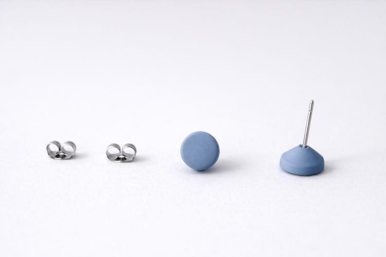 Polymer Clay Stud Earrings Set, Stainless Steel Posts, Minimalist Studs Pack, Neutral Pastel Color Earrings, Everyday Earring image 5