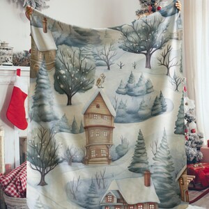 Holiday Cozy Decor, Winter Village Blanket, Christmas Gift, Christmas Tree Decor Christmas Village Throw, Gift Ideas Family Friends Coworker