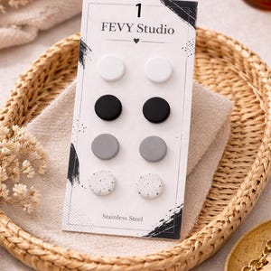 Polymer Clay Stud Earrings Set, Stainless Steel Posts, Minimalist Studs Pack, Neutral Pastel Color Earrings, Everyday Earring image 6