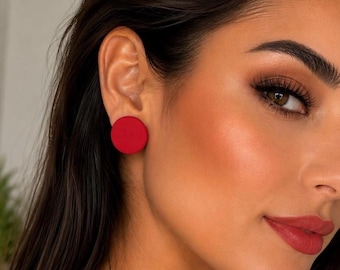 Conjunto de pendientes de arcilla polimérica color rojo tomate, pendientes de mármol rojo y blanco hechos a mano, pendientes ligeros de acero inoxidable, regalo para ella.
