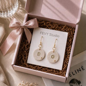 Personalized Initial Polymer Clay Earrings, Gold Letter Dangle Earrings, Minimalist Earrings, Stainless Steel 18K Gold Plated Hooks